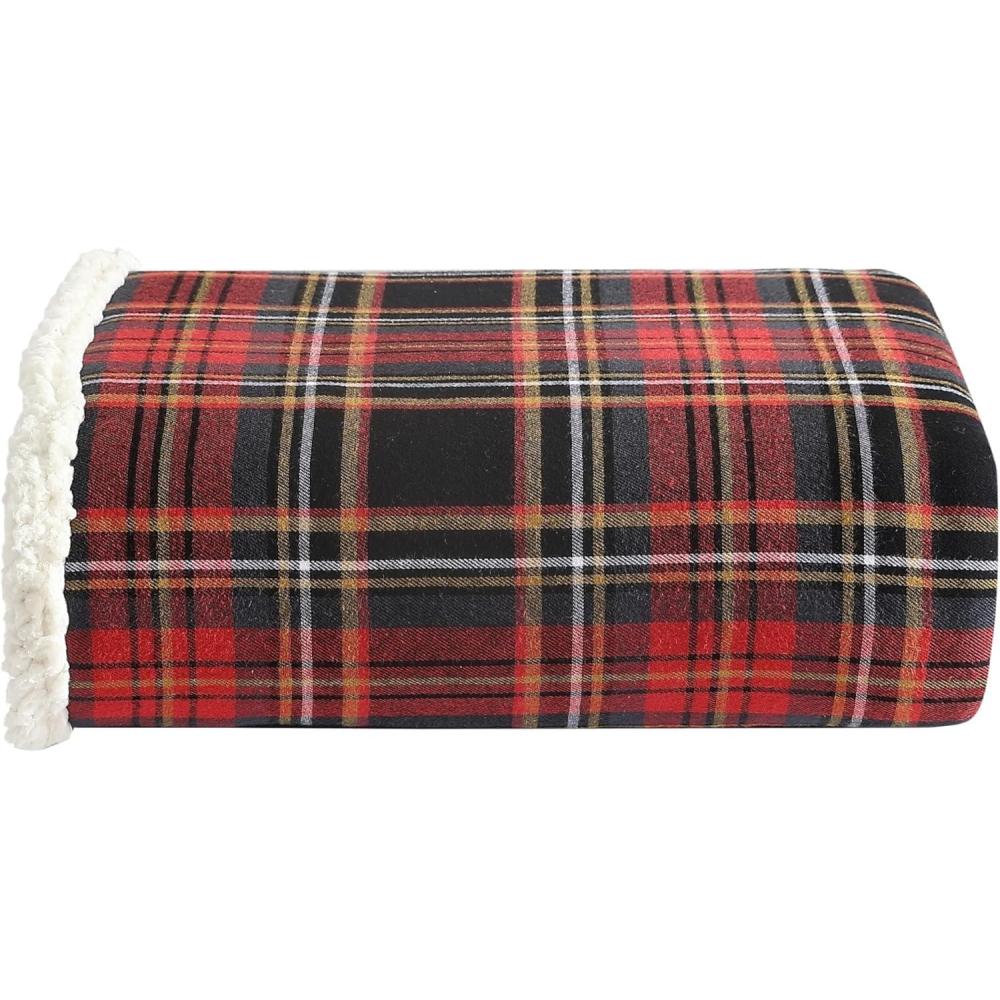 imageEddie Bauer  Blanket Super Soft Reversible Sherpa ampamp Brushed Fleece Bedding Throw Blankets for Couch Ideal for Lounging Mountain Tartan RedMountain Tartan RedBlackGold