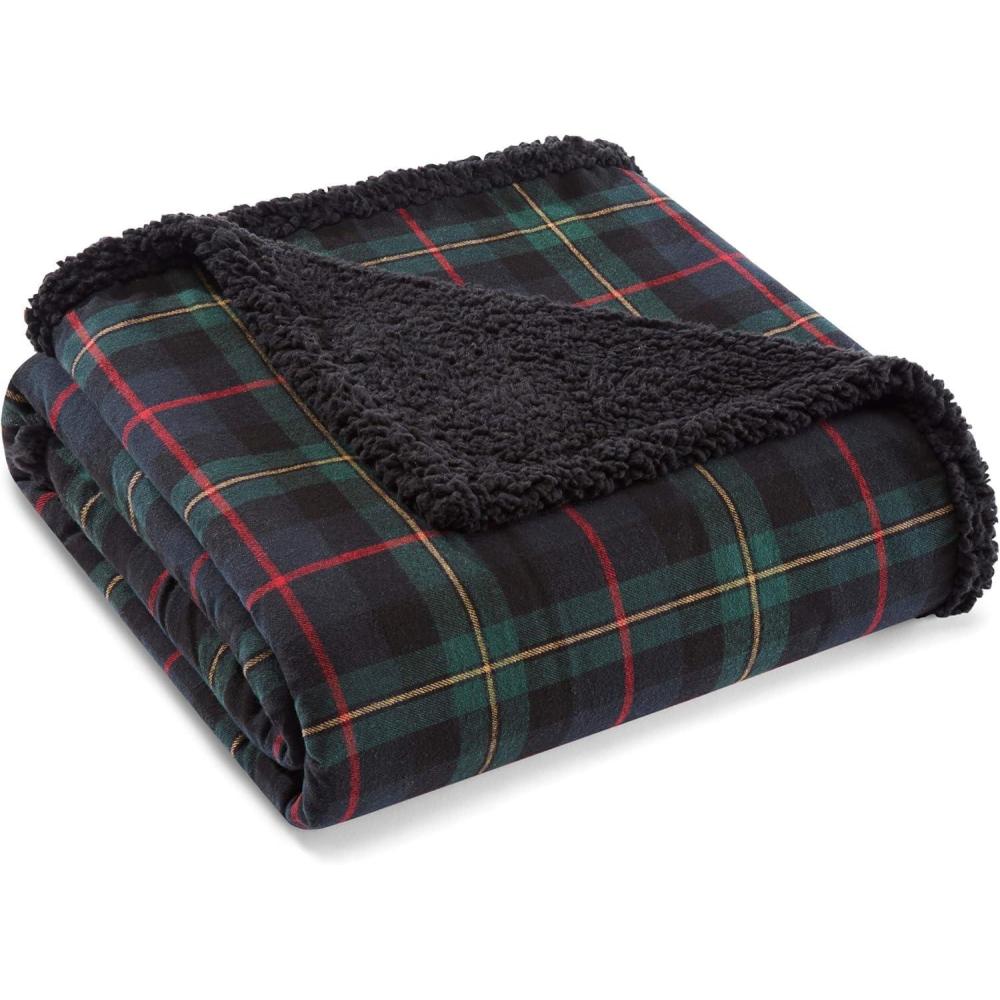 imageEddie Bauer  Blanket Super Soft Reversible Sherpa ampamp Brushed Fleece Bedding Throw Blankets for Couch Ideal for Lounging Mountain Tartan RedPine Tartan