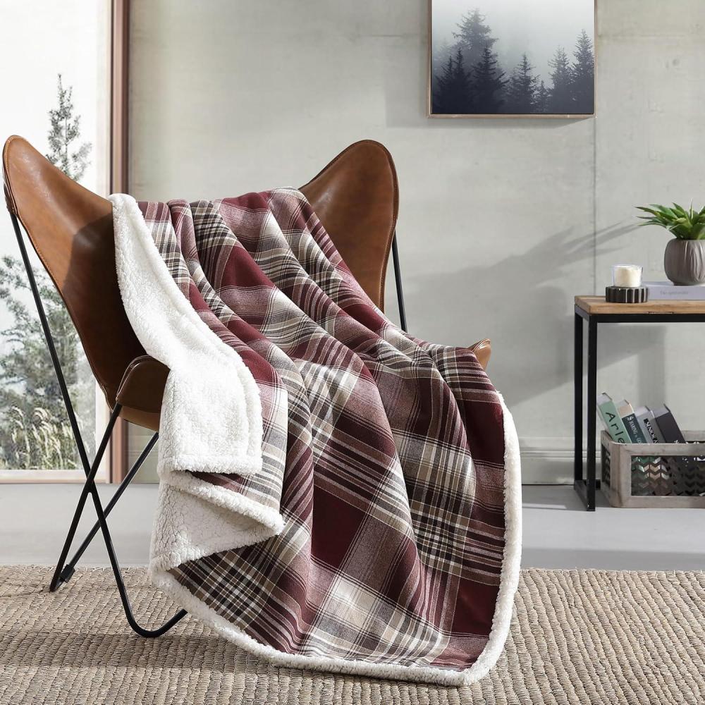 imageEddie Bauer  Blanket Super Soft Reversible Sherpa ampamp Brushed Fleece Bedding Throw Blankets for Couch Ideal for Lounging Mountain Tartan RedTwin Lakes Red