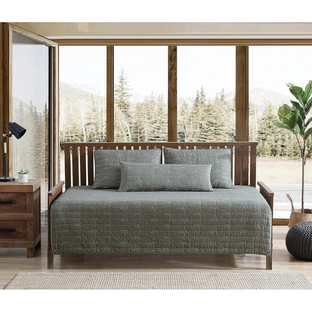 imageEddie Bauer Daybed Set Reversible Cotton Bedding with Matching Shams ampamp Decorative Pillow Cover Luxurious Bedding Set Troutdale Green Daybed