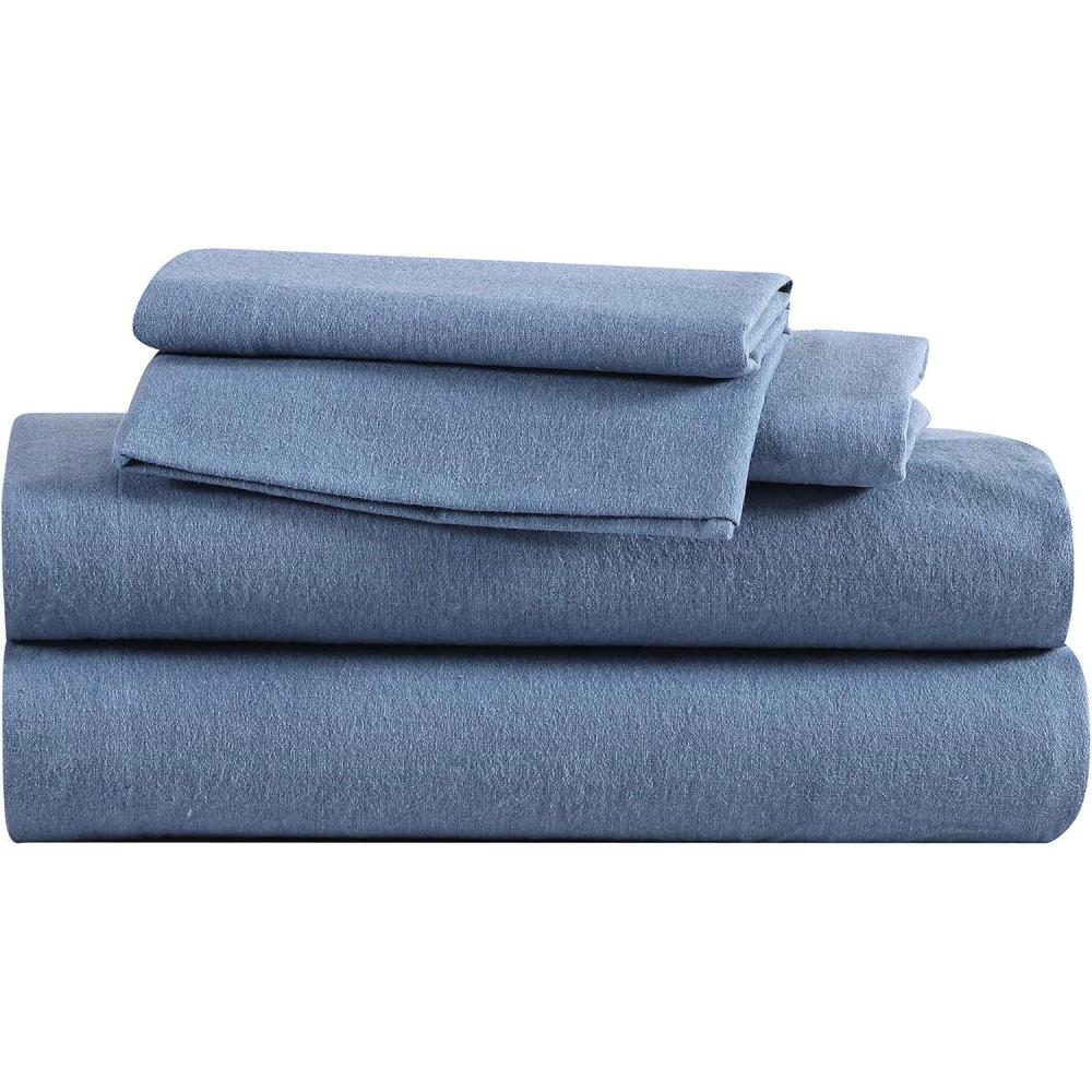 imageEddie Bauer Flannel Sheets Queen Size AntiPilling ampamp Wrinkle Resistant Cotton Touchably Soft for AllSeason Comfort Bed Sheets with Matching Pillowcases ampamp Fitted Sheet Solid GreenSolid Blue