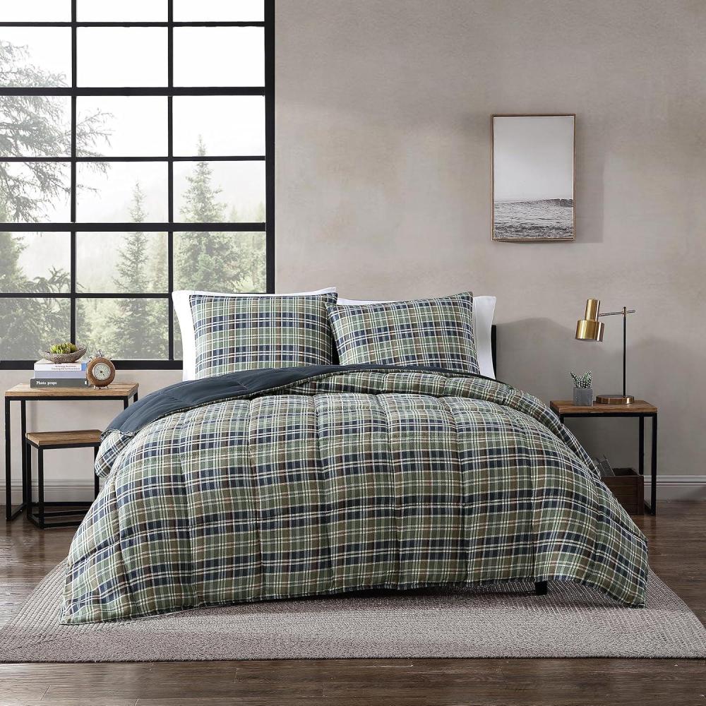 imageEddie Bauer King Comforter Set Reversible Cotton Bedding with Matching Shams Cozy Home Decor for Colder Months OekoTex Certified Preston Grey KingRugged Plaid Navy