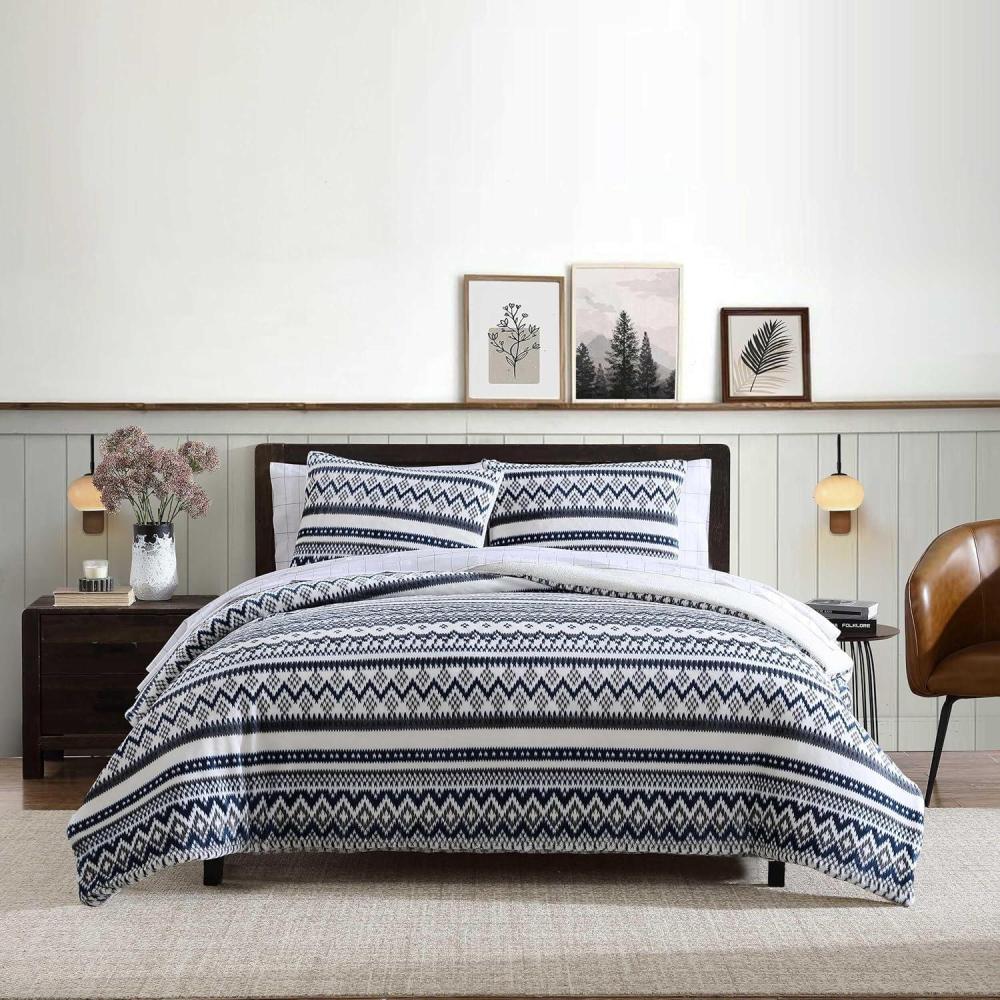 imageEddie Bauer  King Comforter Set Reversible Plush Bedding with Matching Shams Super Soft Luxurious Bedding Set OekoTex Certified Shelton Fair Isle Green KingShelton Fair Isle Navy