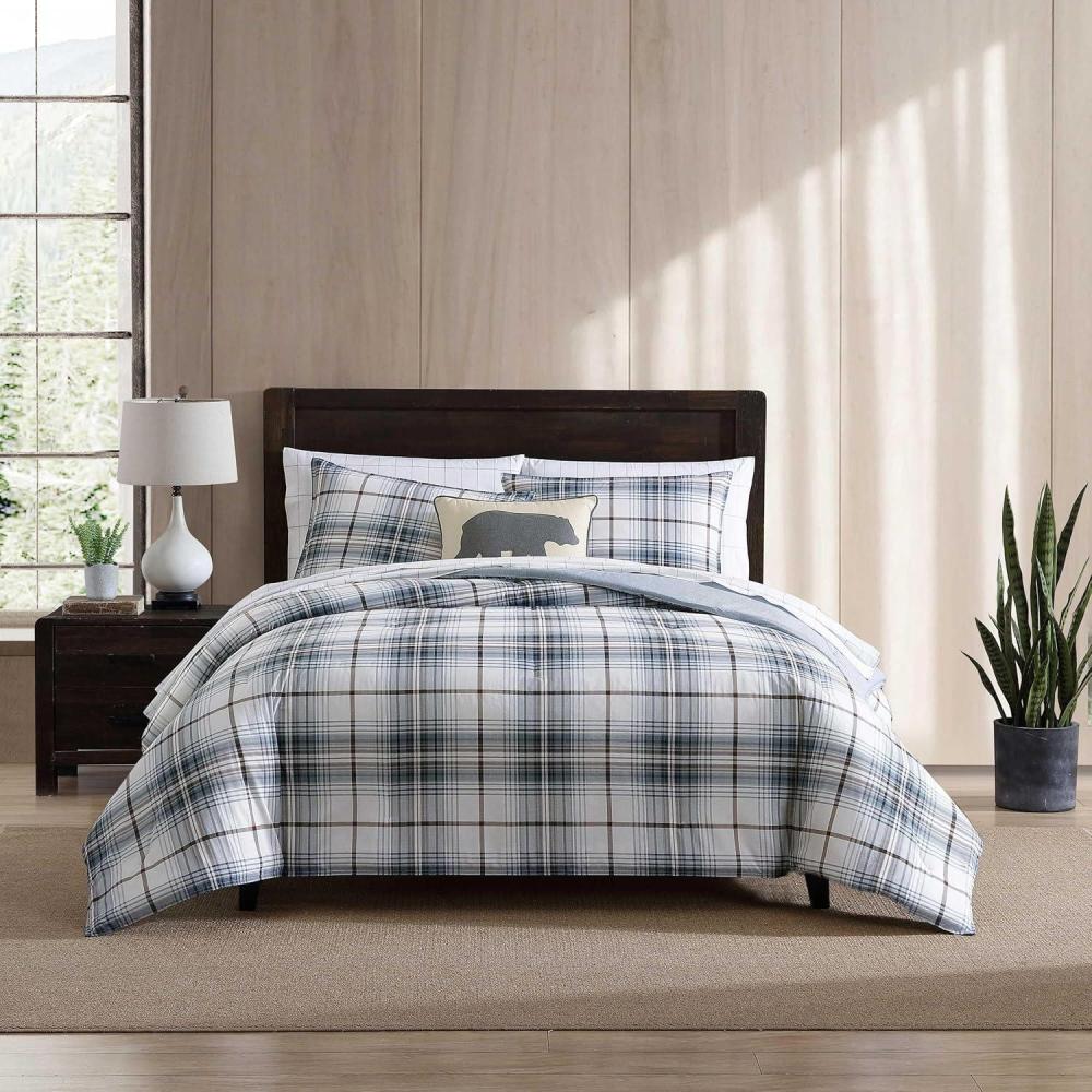 imageEddie Bauer  King Comforter Set Super Soft Reversible Bedding with Matching Shams Plaid Home Decor OekoTex Certified Saddle Mountain Plaid Black KingAlder Plaid BlueGrey