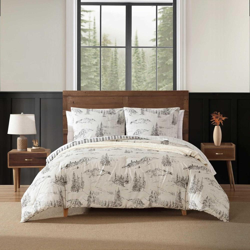 imageEddie Bauer King Comforter Set Super Soft Reversible Bedding with Matching Shams Plaid Home Decor OekoTex Certified Saddle Mountain Plaid Black KingRocky Mountain Cabin Grey