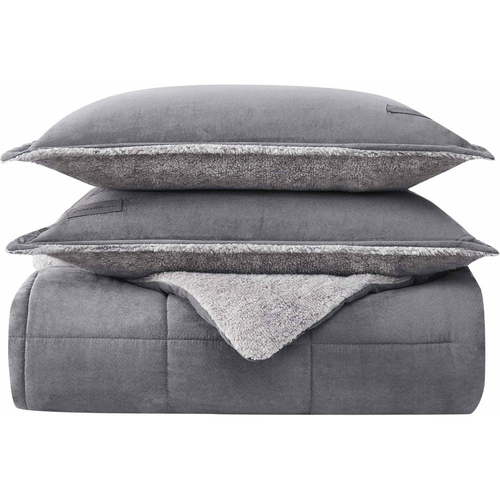 imageEddie Bauer  Queen Comforter Set Reversible Sherpa Bedding with Matching Shams Cozy ampamp Warm Home Decor  88 x 88 x 1 inches  Sherwood Grey QueenSherwood Grey