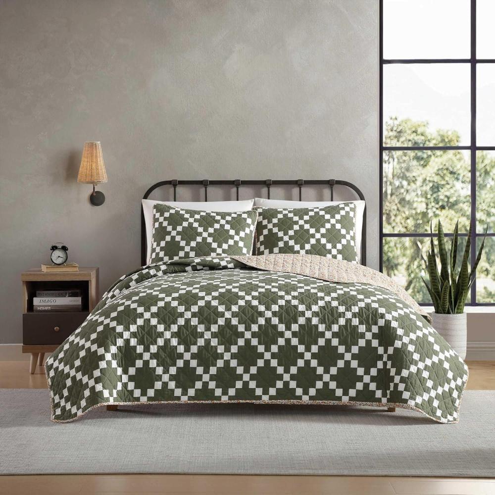 imageEddie Bauer  Quilt Set Super Soft Bedding with Matching Sham Silky Smooth ampamp Breathable Classic Home Essentials Alani Island Conversation Beige TwinDiamond Floral Green