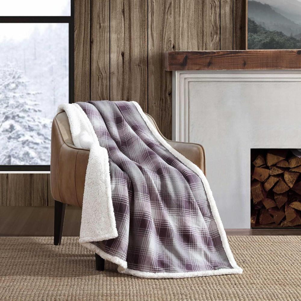 imageEddie Bauer  Throw Blanket Super Soft Reversible Sherpa ampamp Brushed Fleece Bedding Ideal Christmas ampamp White Elephant Gifts Cozy Plaid Throw Blankets For Couch for Bed or Couch Fair Isle Dark Steel 50quot x 70quotNordic Plaid Purple