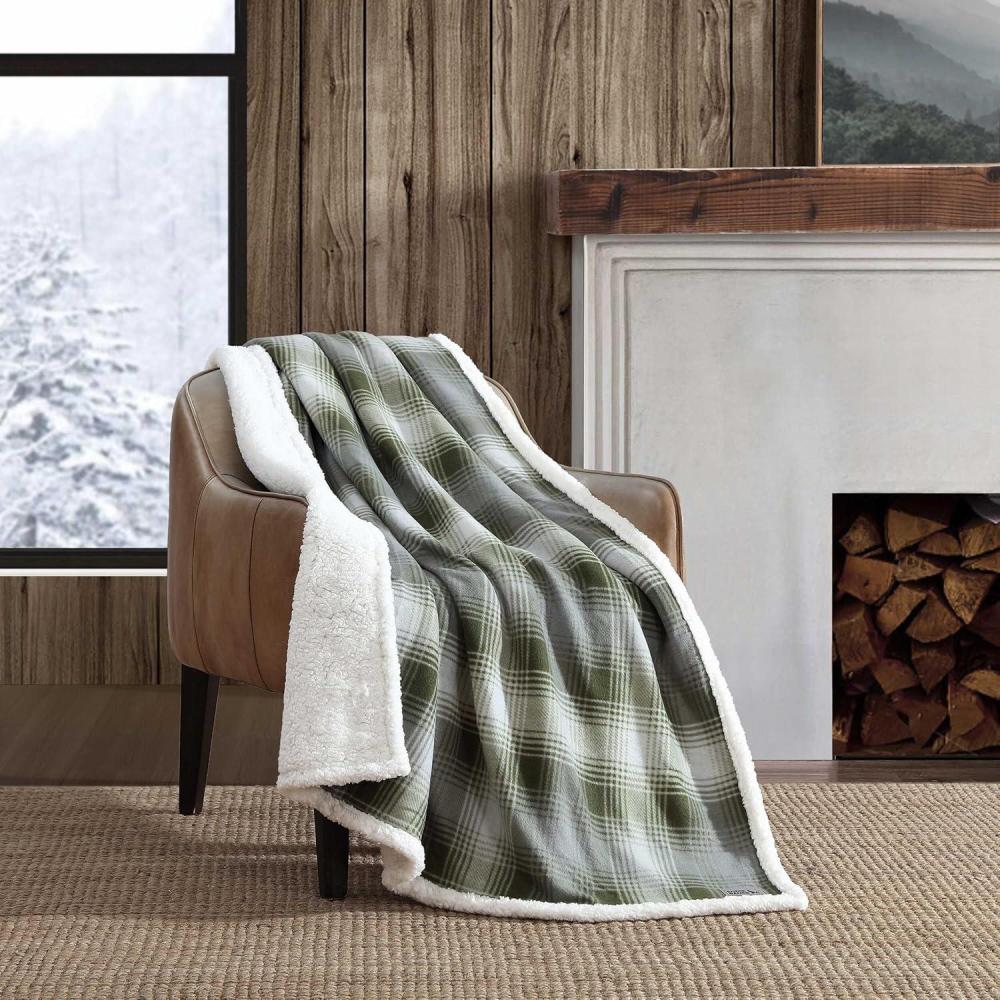 imageEddie Bauer  Throw Blanket Super Soft Reversible Sherpa ampamp Brushed Fleece Bedding Ideal Christmas ampamp White Elephant Gifts Cozy Plaid Throw Blankets For Couch for Bed or Couch Fair Isle Dark Steel 50quot x 70quotNordic Plaid Green