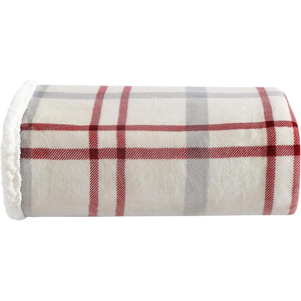 imageEddie Bauer Throw Blanket UltraSoft ampamp Reversible Plush Blanket Oversized Bedding for Couch or Bed Trailhead Plaid Red 60quot x 70quotNew Castle Red