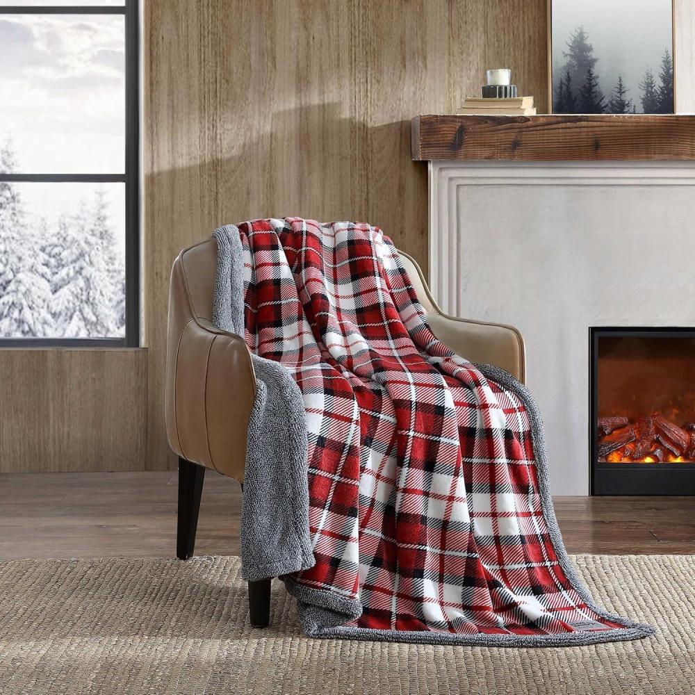 imageEddie Bauer Throw Blanket UltraSoft ampamp Reversible Plush Blanket Oversized Bedding for Couch or Bed Trailhead Plaid Red 60quot x 70quotParkwood Plaid Red