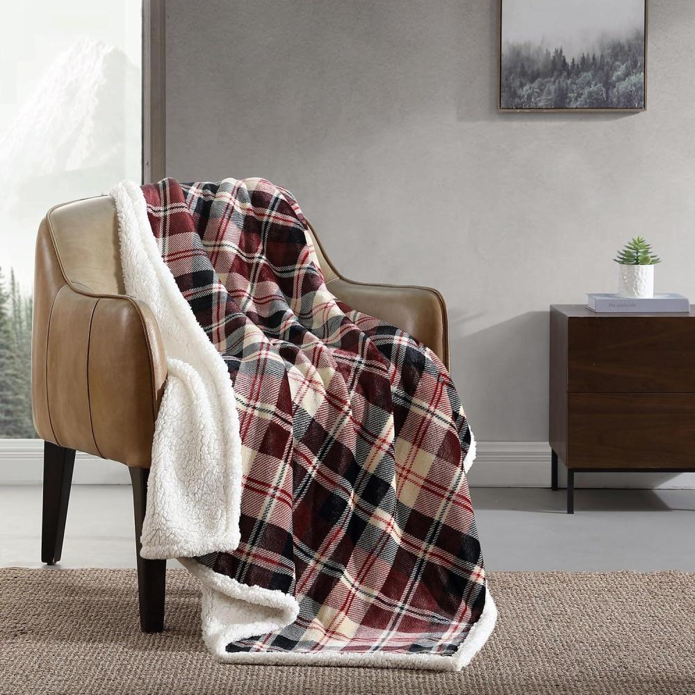 imageEddie Bauer  Throw Blanket UltraSoft ampamp Reversible Plush Blanket Oversized Bedding for Couch or Bed Trailhead Plaid Red 60quot x 70quotTrailhead Plaid Red