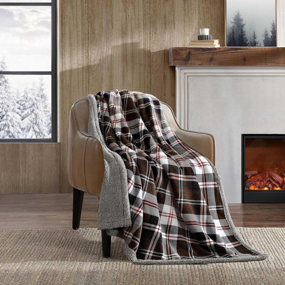imageEddie Bauer  Throw Blanket UltraSoft ampamp Reversible Plush Blanket Oversized Bedding for Couch or Bed Trailhead Plaid Red 60quot x 70quotTrailhead Plaid Brown