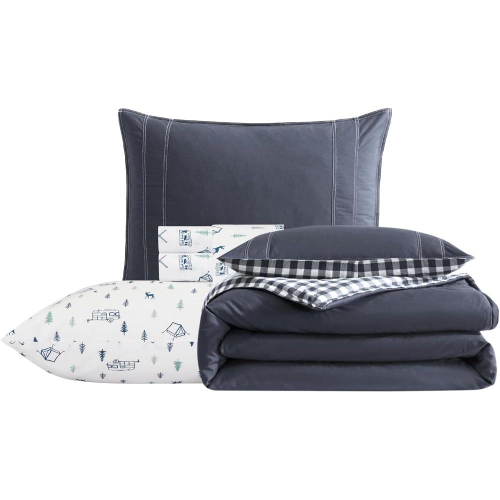 imageEddie Bauer  Twin Bedding Bundle Includes Reversible Comforter with Matching Sham ampamp Cotton Percale Sheet Set Crisp ampamp Cool Lodge Design Dorm Room Essentials