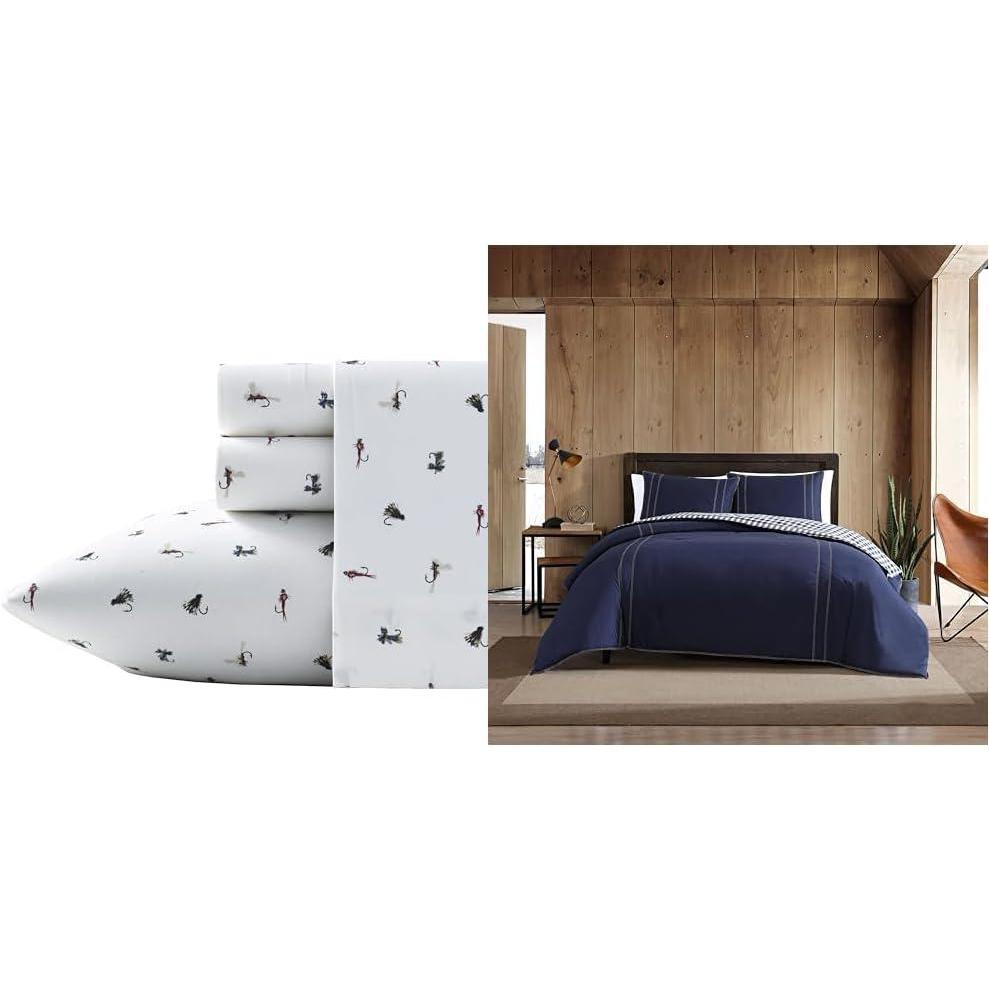 imageEddie Bauer Twin Bedding Bundle Includes Reversible Comforter with Matching Shams ampamp Cotton Percale Sheet Set Crisp ampamp Cool Cozy Dorm Room Essentials