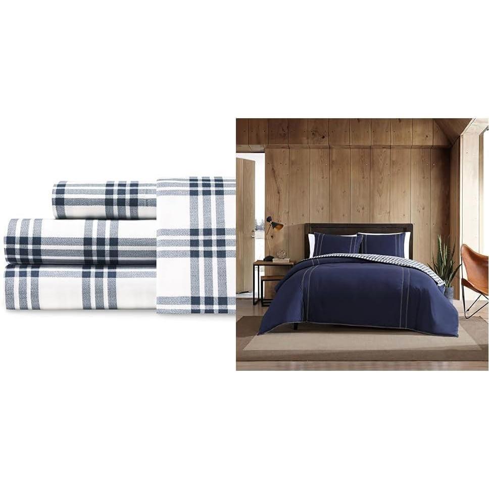 imageEddie Bauer  Twin Bedding Bundle Includes Reversible Comforter with Matching Shams ampamp Cotton Percale Sheet Set Crisp ampamp Cool Plaid Dorm Room Essentials