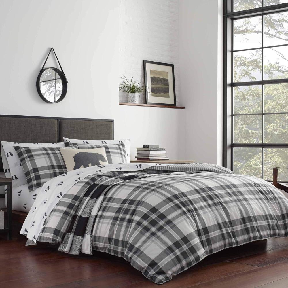 imageEddie Bauer Twin Comforter Set Microsuede Bedding with Soft Plush Faux Shearling Reverse 2 Piece Bed Set with Matching Pillowcase Big Lake Plaid GreenCoal Creek Grey