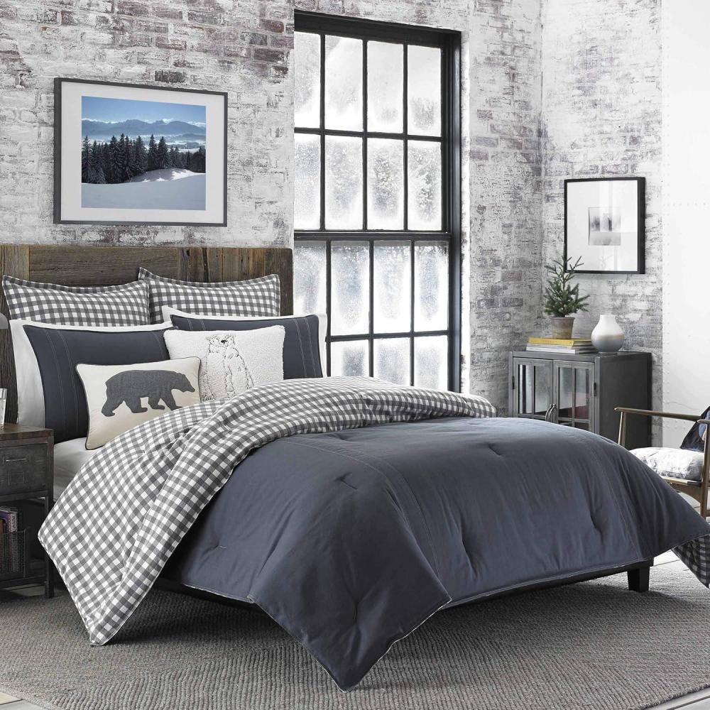 imageEddie Bauer Twin Comforter Set Microsuede Bedding with Soft Plush Faux Shearling Reverse 2 Piece Bed Set with Matching Pillowcase Big Lake Plaid GreenKingston Charcoal