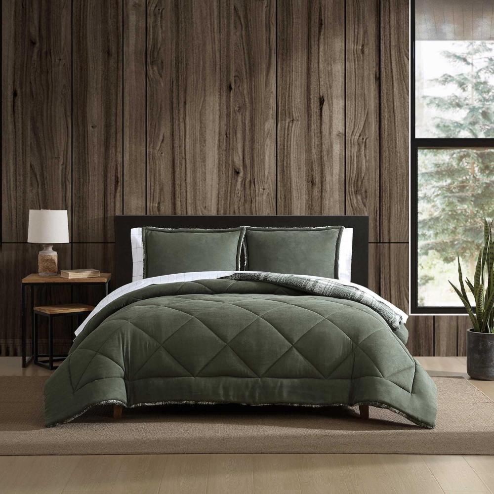 imageEddie Bauer Twin Comforter Set Microsuede Bedding with Soft Plush Faux Shearling Reverse 2 Piece Bed Set with Matching Pillowcase Big Lake Plaid GreenBig Lake Plaid Green