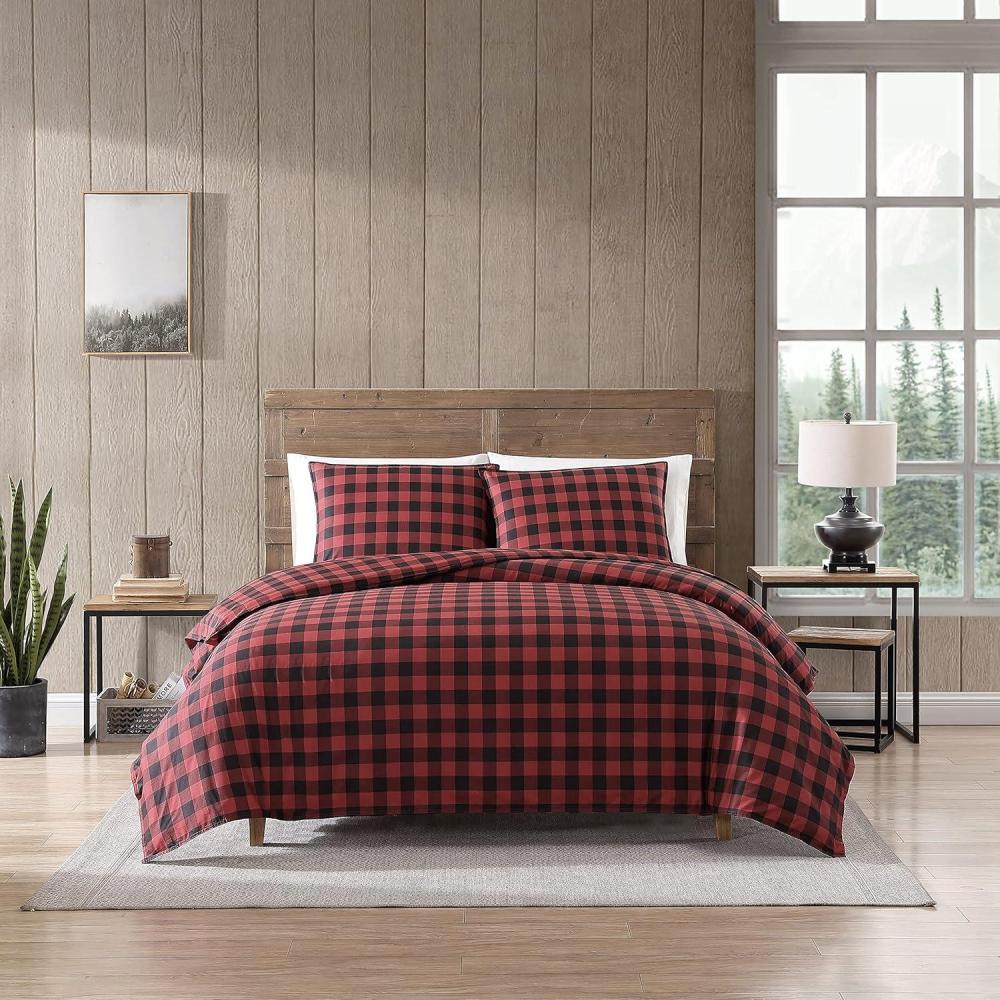 imageEddie Bauer Twin Comforter Set Microsuede Bedding with Soft Plush Faux Shearling Reverse 2 Piece Bed Set with Matching Pillowcase Big Lake Plaid GreenRedBlack