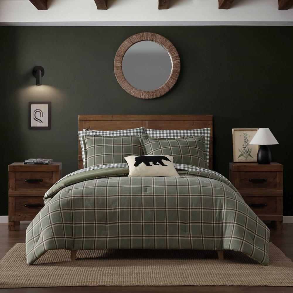 imageEddie Bauer  Twin Comforter Set Naturally Soft Cotton Flannel Bedding wMatching Pillowcase Medium Weight for Year Round Use 2 Piece Bed Sets Alpine Plaid GreenAlpine Plaid Green