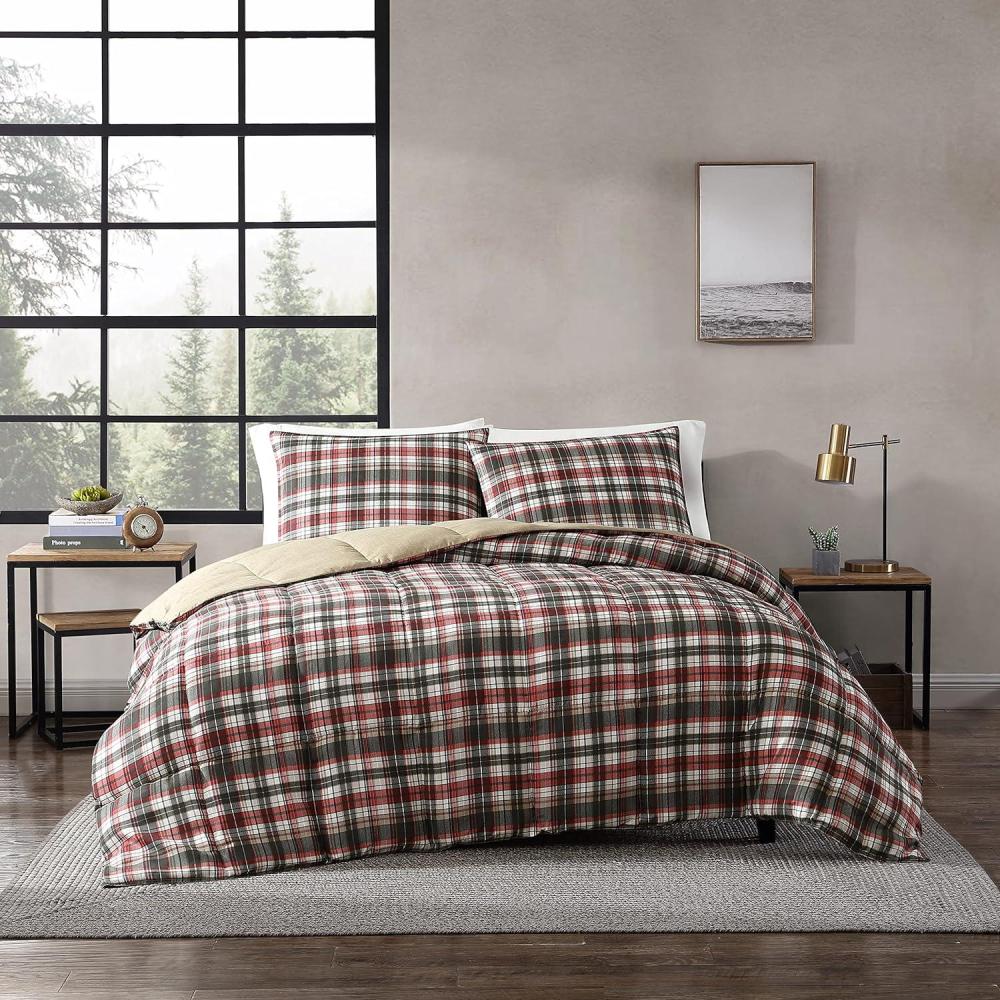 imageEddie Bauer  Twin Comforter Set Reversible Cotton Bedding with Matching Sham Floral Print with Plaid Reverse MediumWeight Dorm Essentials Woodland Forest GreyAstoria RedCharcoal