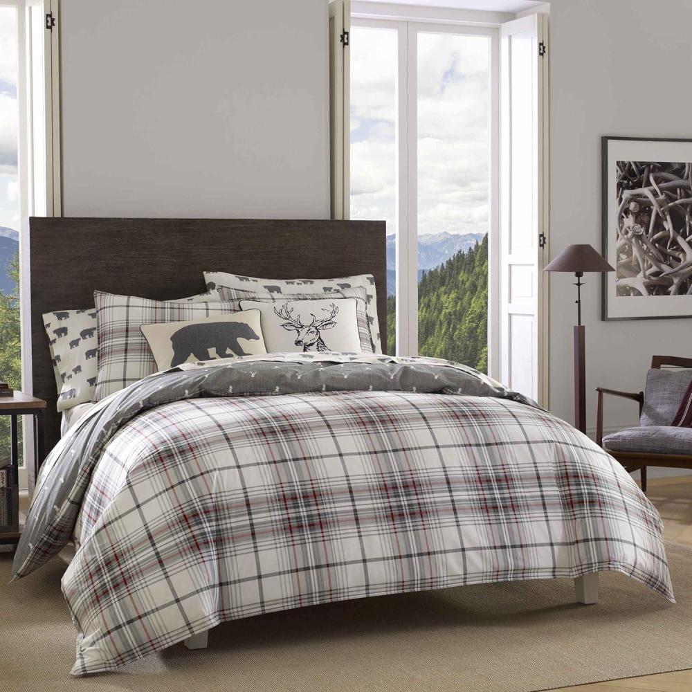 imageEddie Bauer  Twin Duvet Cover Set Cotton Reversible Bedding Buffalo Plaid Home Decor for All Seasons Black Check TwinAlder CharcoalRed