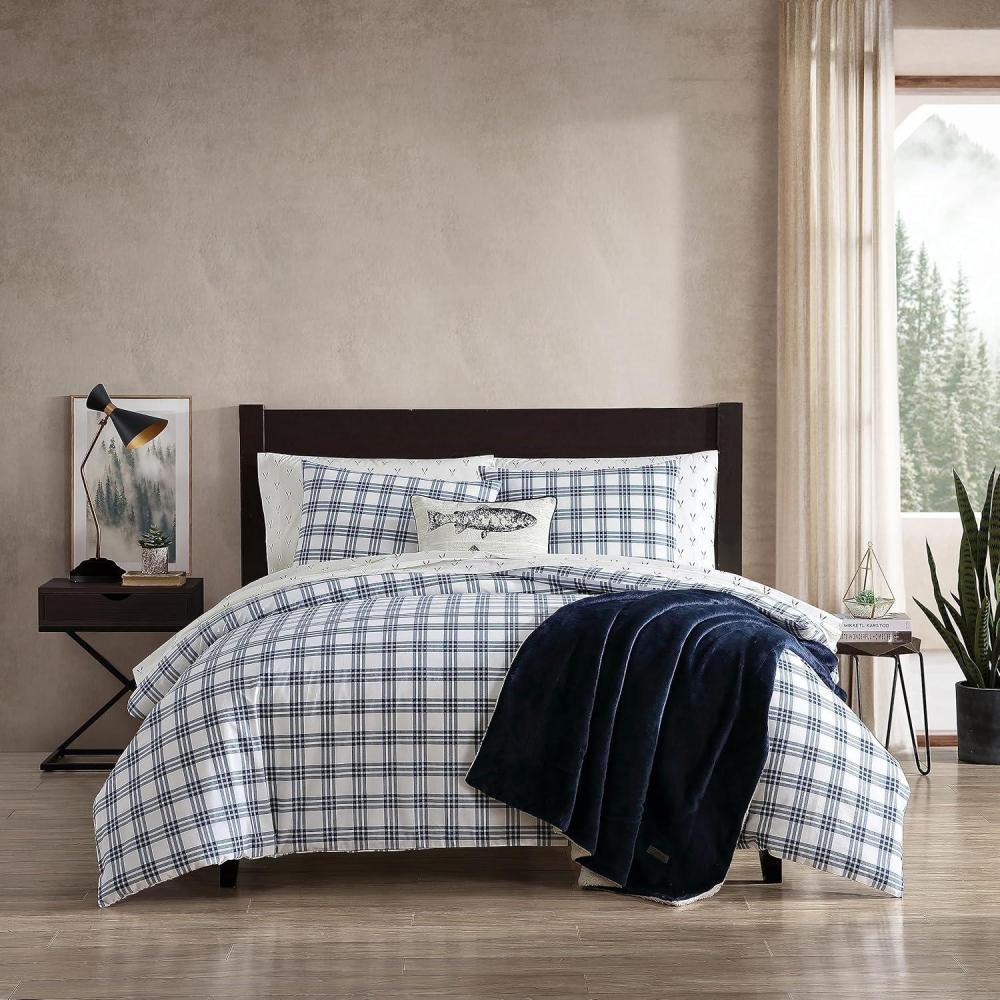 imageEddie Bauer Twin Duvet Cover Set Cotton Reversible Bedding Buffalo Plaid Home Decor for All Seasons Black Check TwinBasic Plaid Navy