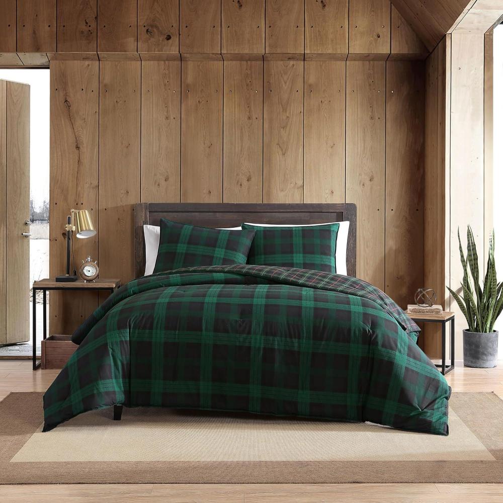 imageEddie Bauer  Twin Duvet Cover Set Reversible Flannel Bedding Set with Matching Sham MediumWeight Dorm Essentials Woodland Tartan GreenKing