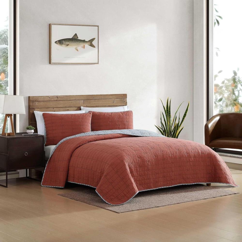 imageEddie Bauer Twin Quilt Set Reversible Bedding with Matching Sham Lightweight Home Decor for All Seasons Hidden Lake Blue TwinTroutdale Orange