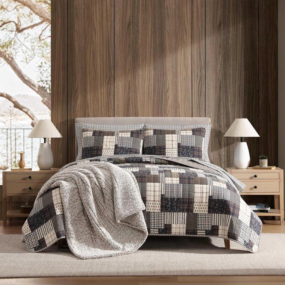 imageEddie Bauer  Twin Quilt Set Reversible Cotton Bedding with Matching Sham Lightweight Home Decor for All Seasons Eastmont Navy TwinAntique Brown
