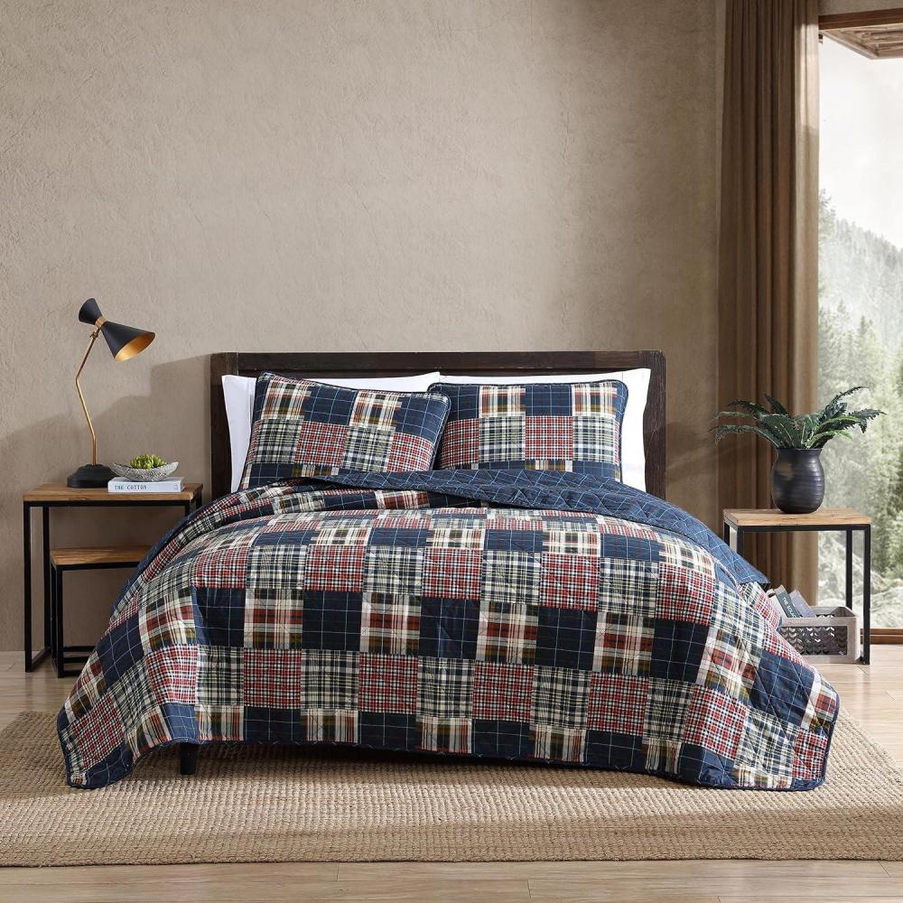 imageEddie Bauer  Twin Quilt Set Reversible Cotton Bedding with Matching Sham Lightweight Home Decor for All Seasons Eastmont Navy TwinMadrona Plaid NavyRed