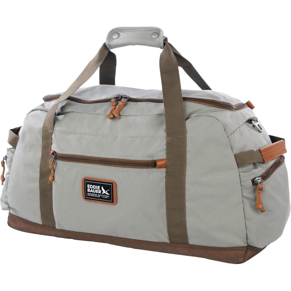 imageEddie Bauer Bygone Duffel Travel Weekend Bag Lightweight Durable 45L Rugged PolyesterNylon UShaped Main Compartment BlackHeather Grey