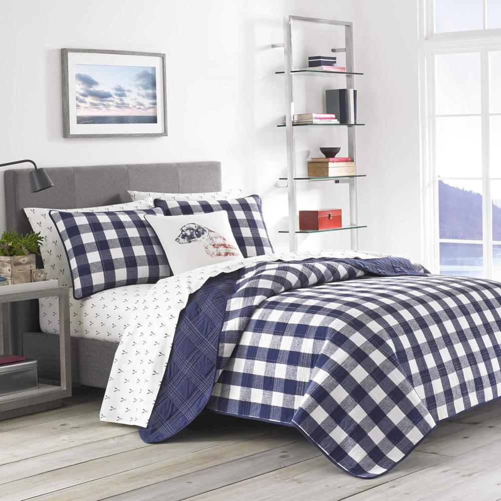 imageEddie Bauer Home Lake House Collection Bedding Set 100 Cotton LightWeight Quilt Bedspread PreWashed for Extra Comfort Twin BlueBlue