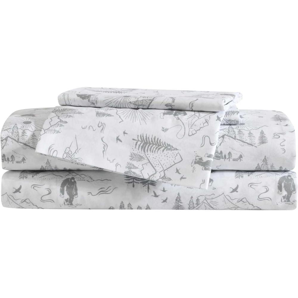 imageEddie Bauer Kids  Twin Sheets StainResistant Toddler Bedding with Matching Shams Super Soft Ideal Boy Room Essentials Fish Lake White TwinBig Foot Hiking White