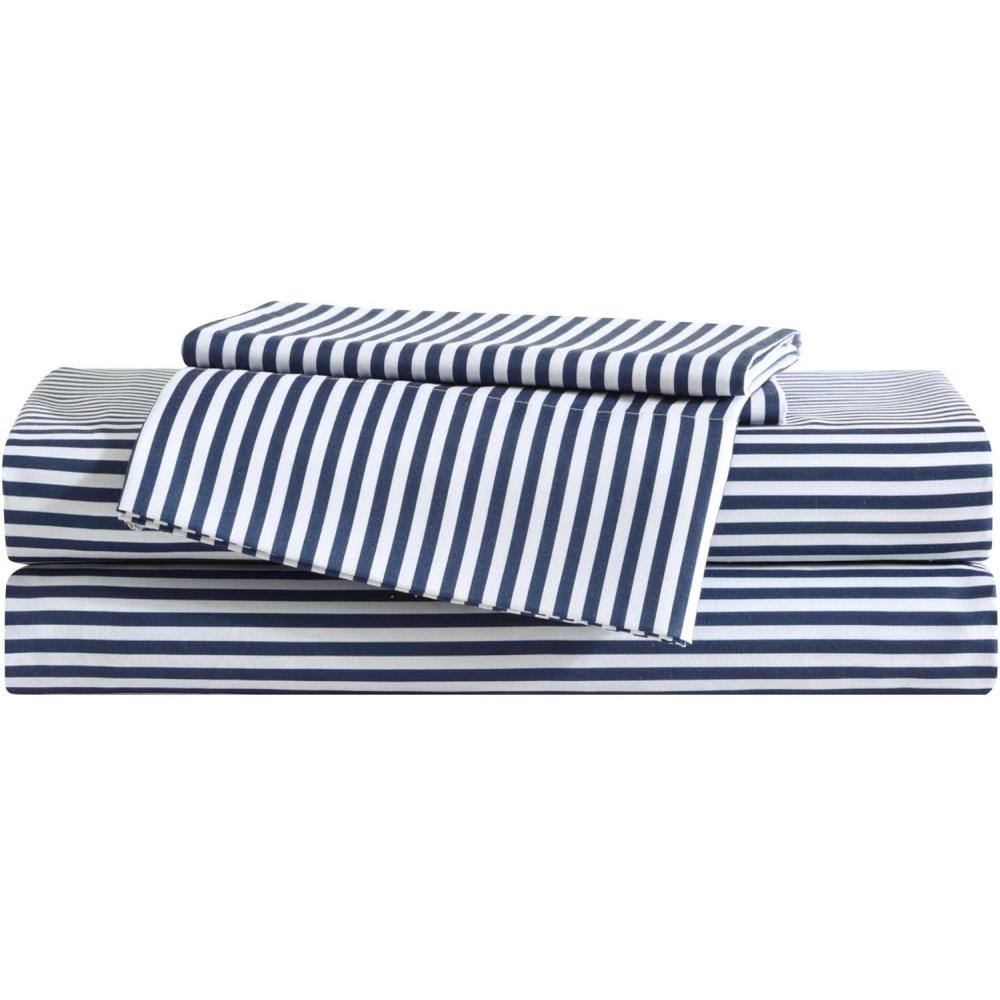 imageEddie Bauer Kids  Twin Sheets StainResistant Toddler Bedding with Matching Shams Super Soft Ideal Boy Room Essentials Fish Lake White TwinVivid Stripe Blue