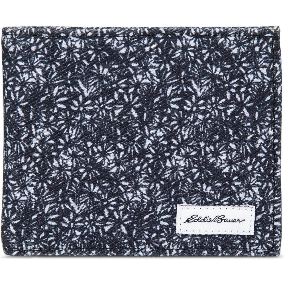 imageEddie Bauer Men Signature Bifold Passcase Wallet Available in Cotton Canvas Or Ripstop NylonCanvas Print  Blue