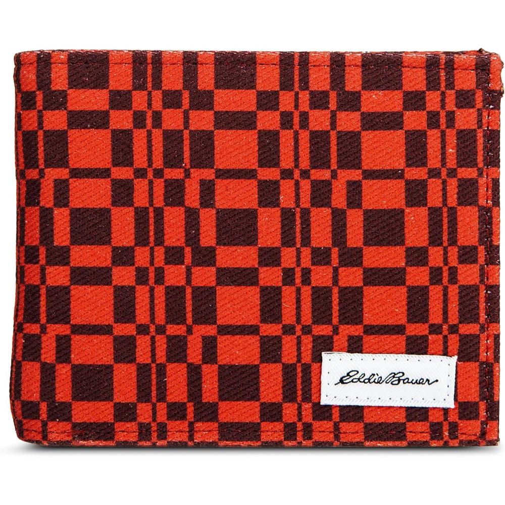 imageEddie Bauer Men Signature Bifold Passcase Wallet Available in Cotton Canvas Or Ripstop NylonCanvas Print  Red