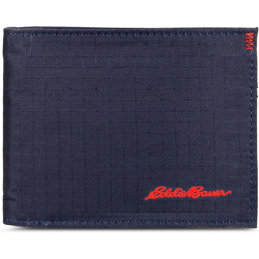 imageEddie Bauer Men Signature Bifold Passcase Wallet Available in Cotton Canvas Or Ripstop NylonRipstop Nylon  Navy