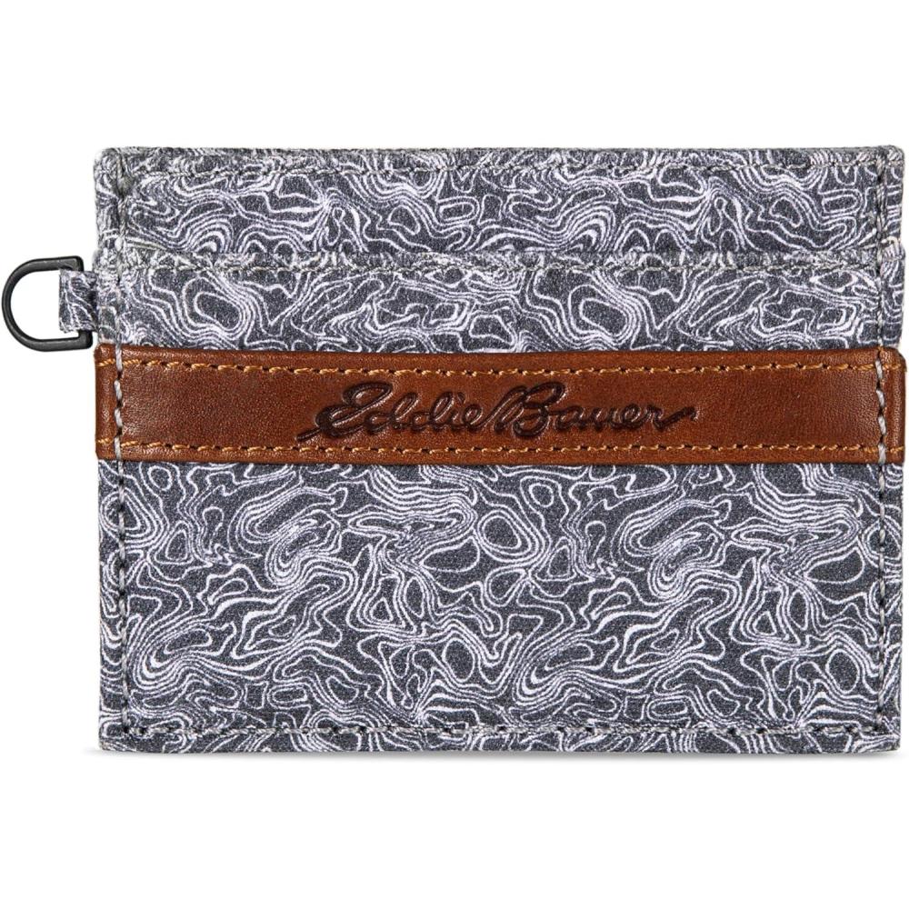 imageEddie Bauer Men Signature Money Clip Card Case Wallet Available in Ripstop Nylon Cotton Canvas or LeatherGrey