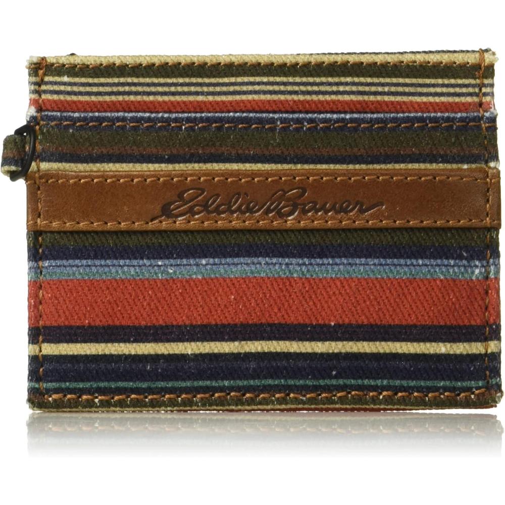 imageEddie Bauer Men Signature Money Clip Card Case Wallet Available in Ripstop Nylon Cotton Canvas or LeatherMulti