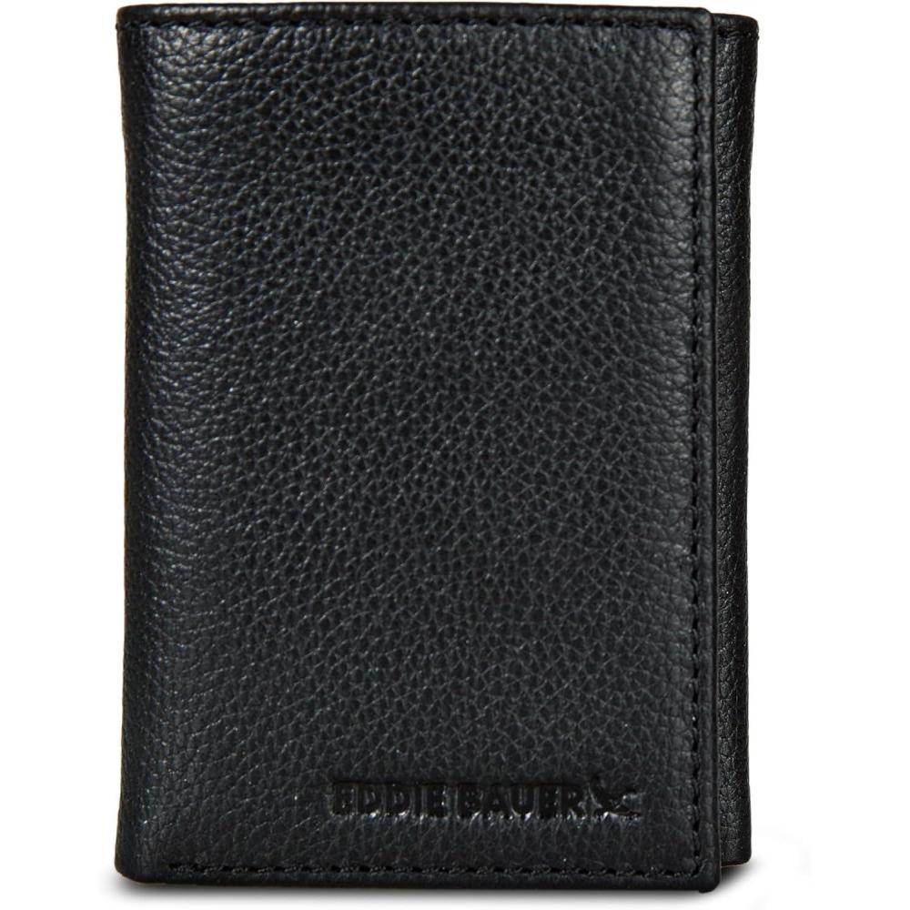 imageEddie Bauer Men Signature Trifold WalletLeather Logo  Black