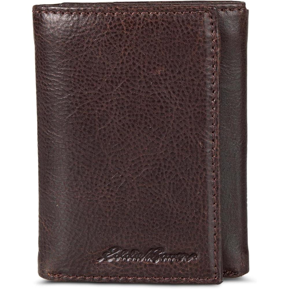 imageEddie Bauer Men Signature Trifold WalletLeather Logo  Brown