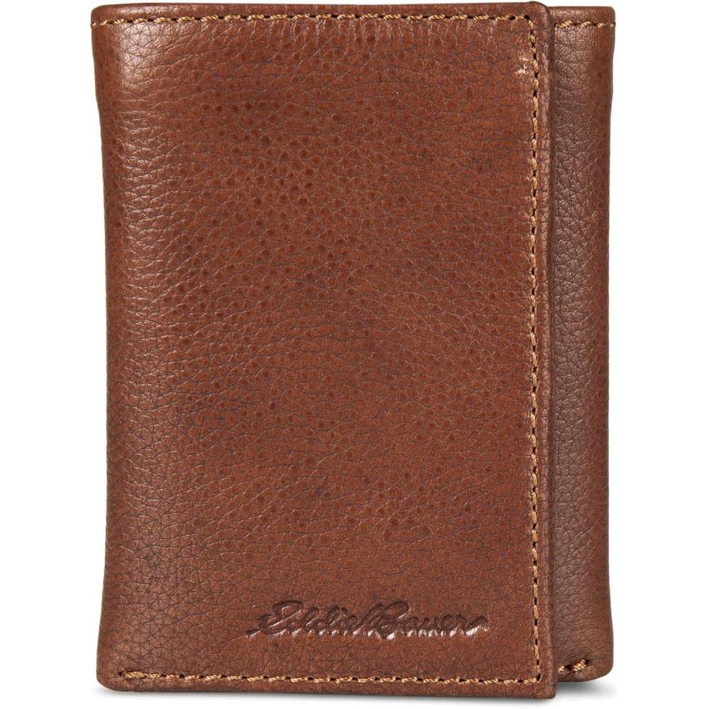 imageEddie Bauer Men Signature Trifold WalletLeather Logo  Tan