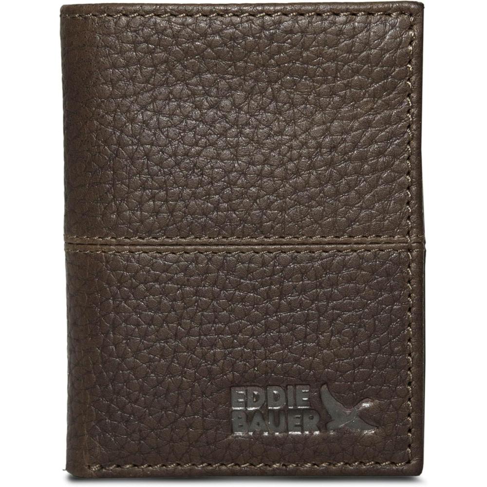 imageEddie Bauer Men Signature Trifold WalletRugged Leather Brown