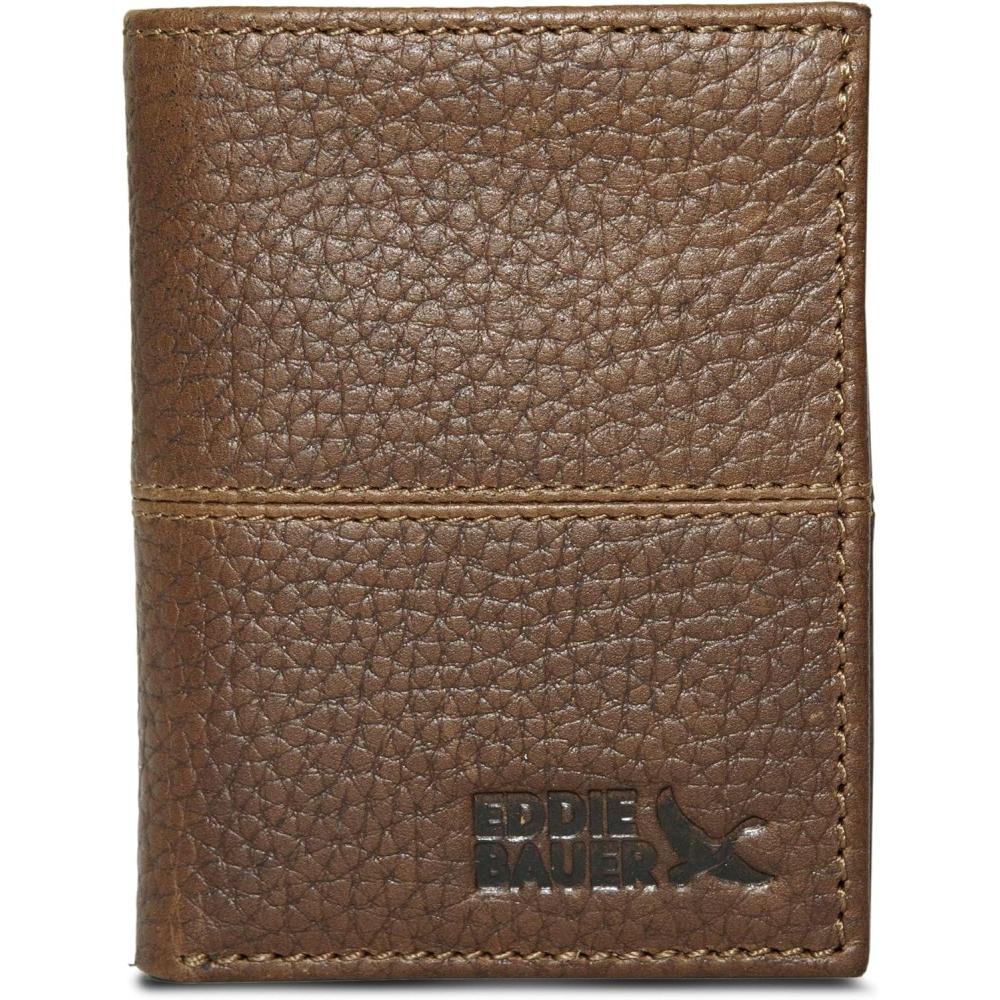 imageEddie Bauer Men Signature Trifold WalletRugged Leather Tan