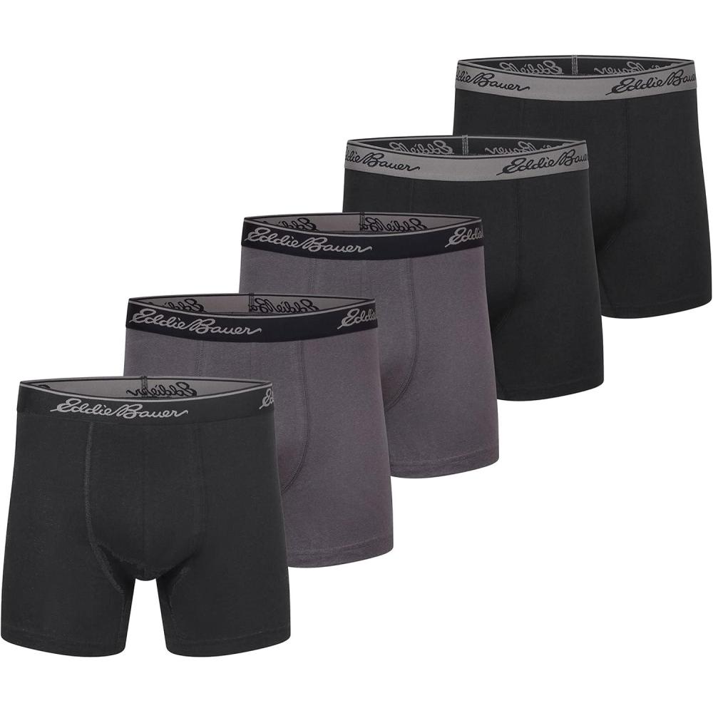 imageEddie Bauer Mens 5quot No Fly Pouch Premium Value Cotton Boxer Briefs Underwear 5 PackBlackDark Smoke