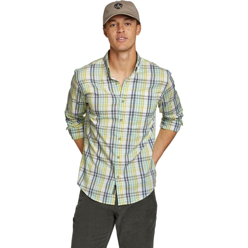 imageEddie Bauer Mens Classic Fit Voyager Flex LongSleeve ShirtBottle Green