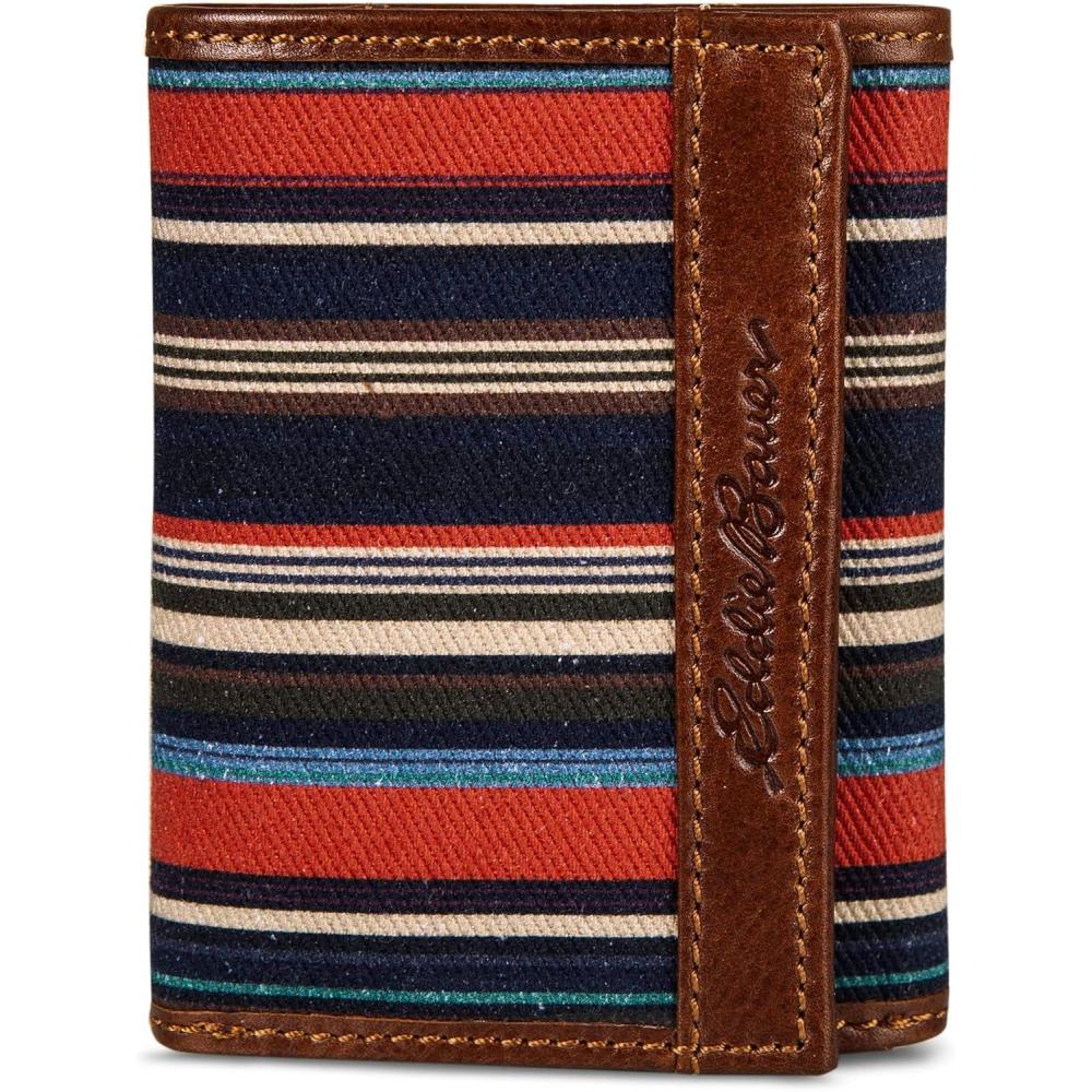 imageEddie Bauer Mens Fabric Trifold Wallet Money Clip RFID Protection ID Window Genuine Leather EDCPioneer Multi