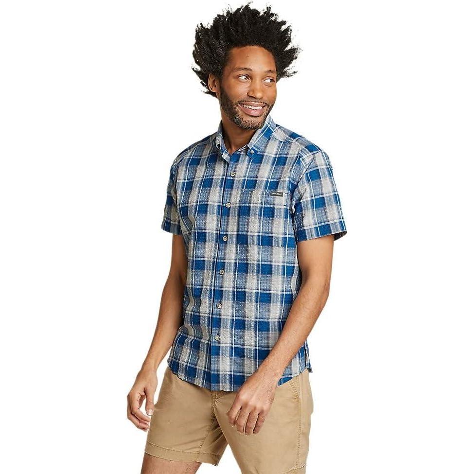 imageEddie Bauer Mens Pack It Seersucker ShortSleeve ShirtTrue Blue